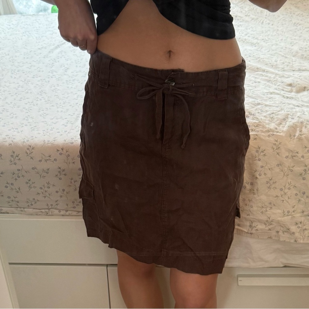 Chocolate Brown Y2K Linen Skirt